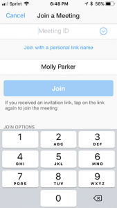 iOS Enter Meeting ID or Personal Link Name